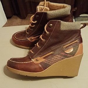 Sperry Leather Lace-Up Wedge Boots